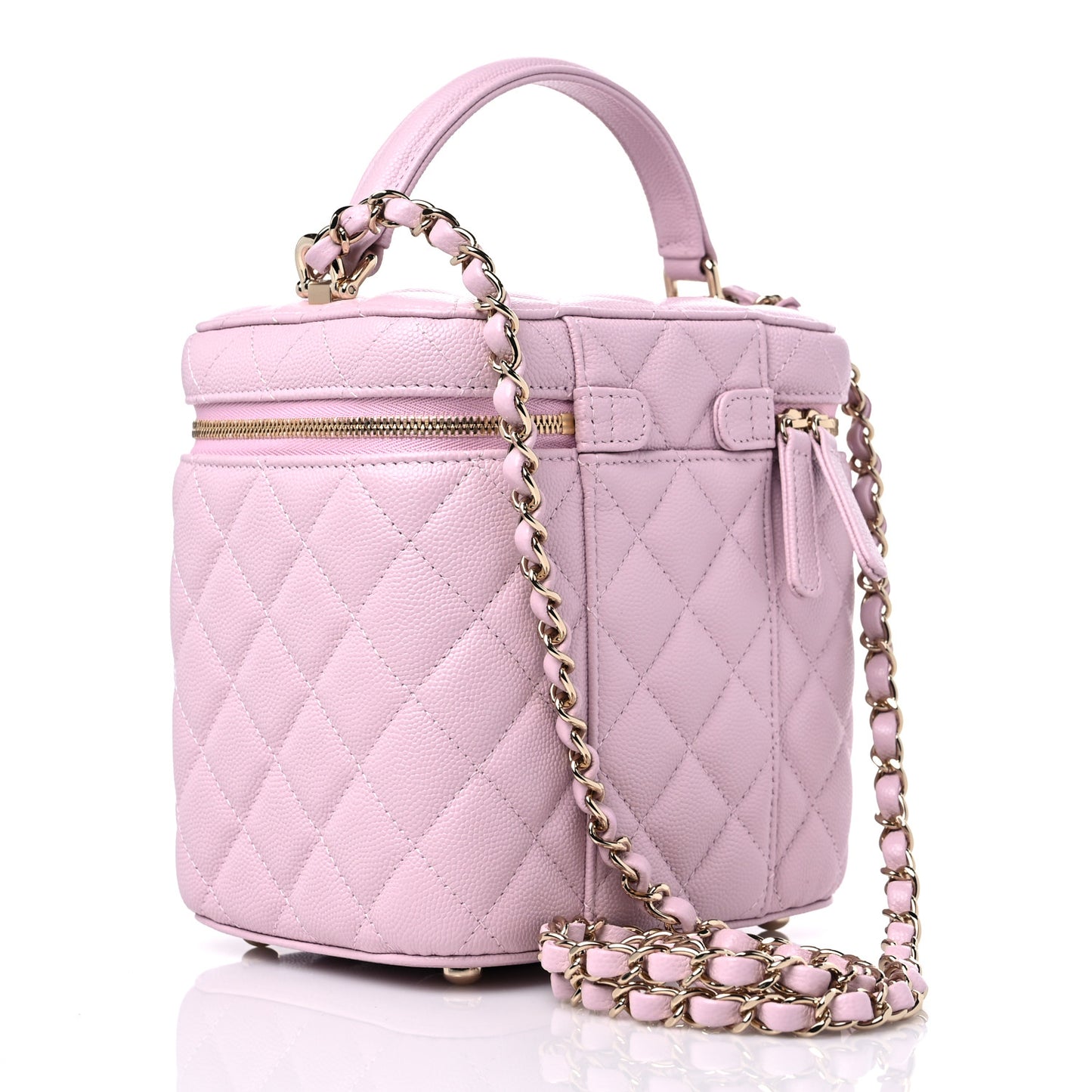 Caviar Quilted Small Top Handle Vanity Case With Chain Light Pink
