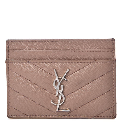 Saint Laurent Grain De Poudre Matelasse Chevron Monogram Credit Card Case Dark Beige 1 of 17