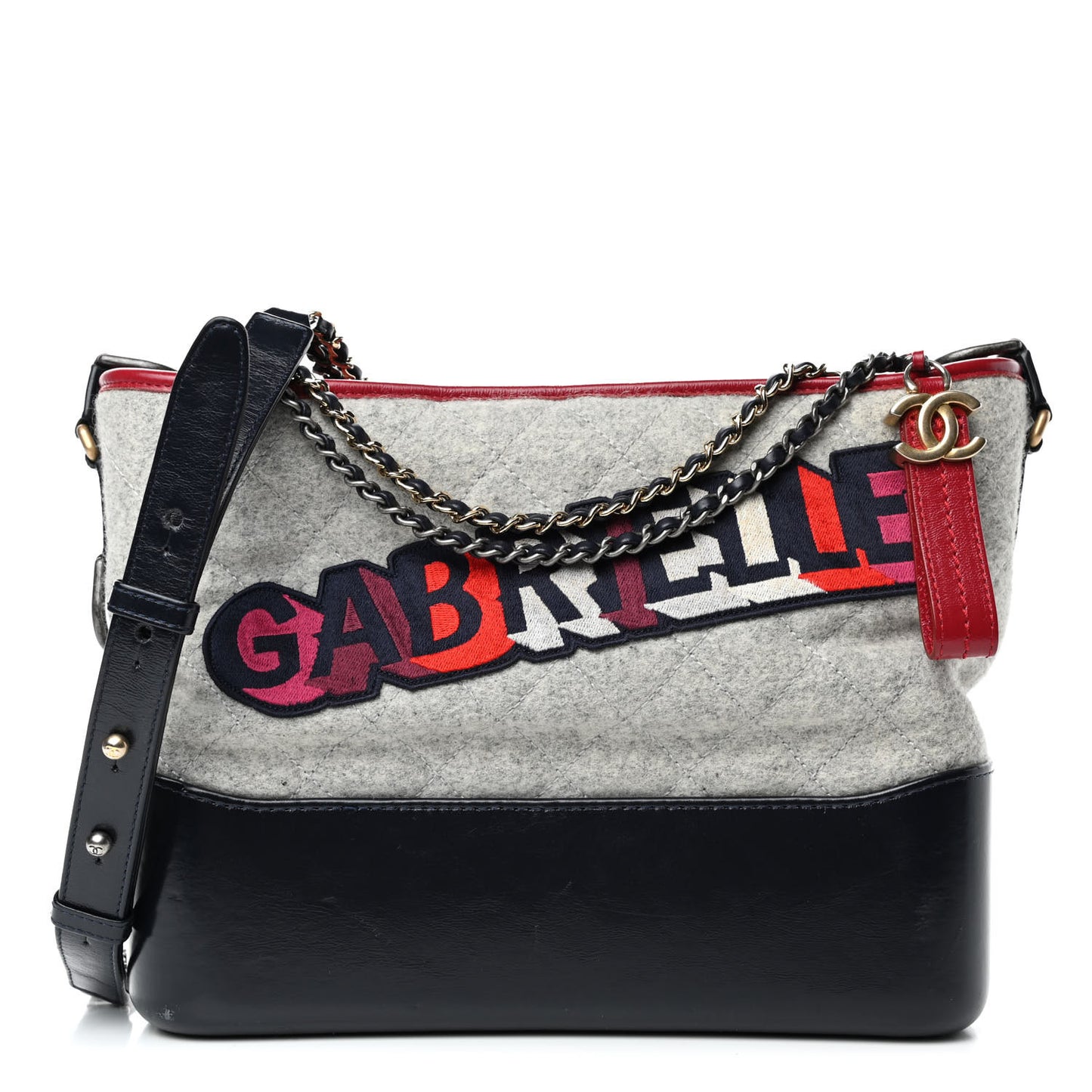 Wool Calfskin Quilted Medium Gabrielle Hobo Navy