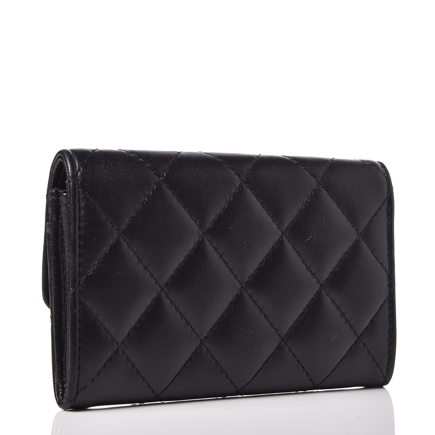 Lambskin Quilted Flap Card Holder Black