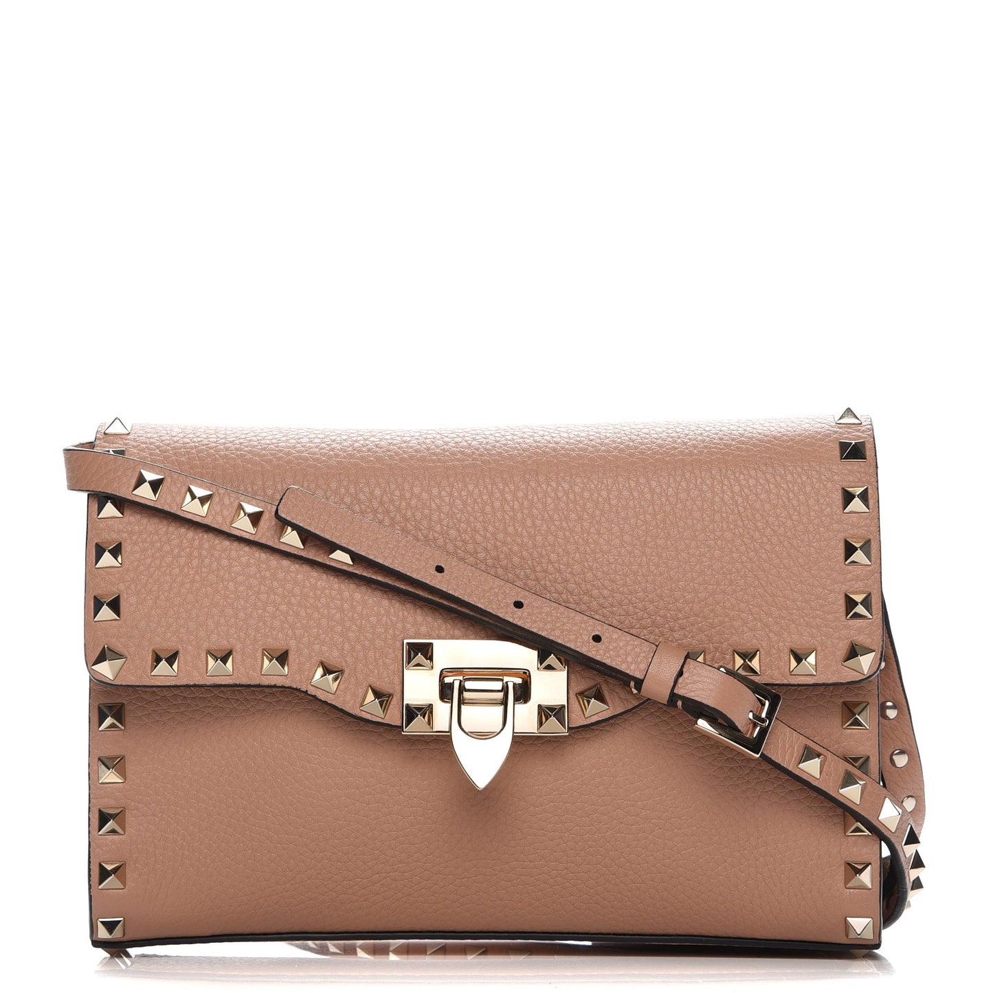 Pebbled Calfskin Medium Rockstud Flip Lock Crossbody Bag Skin Sorbet