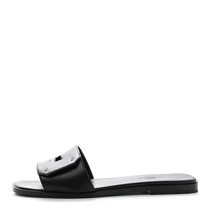 Hermes Calfskin View Sandals 37.5 Black 1 of 9