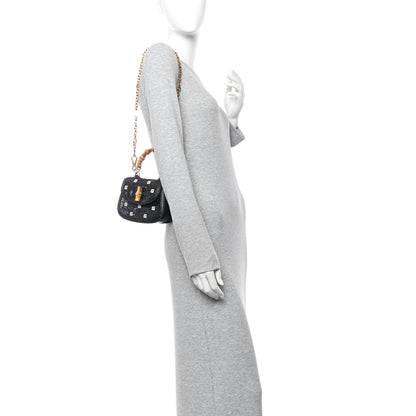 Gucci Sequin Lizard Embossed GG Mini Bamboo 1947 Top Handle Chain Bag Black White 2 of 10