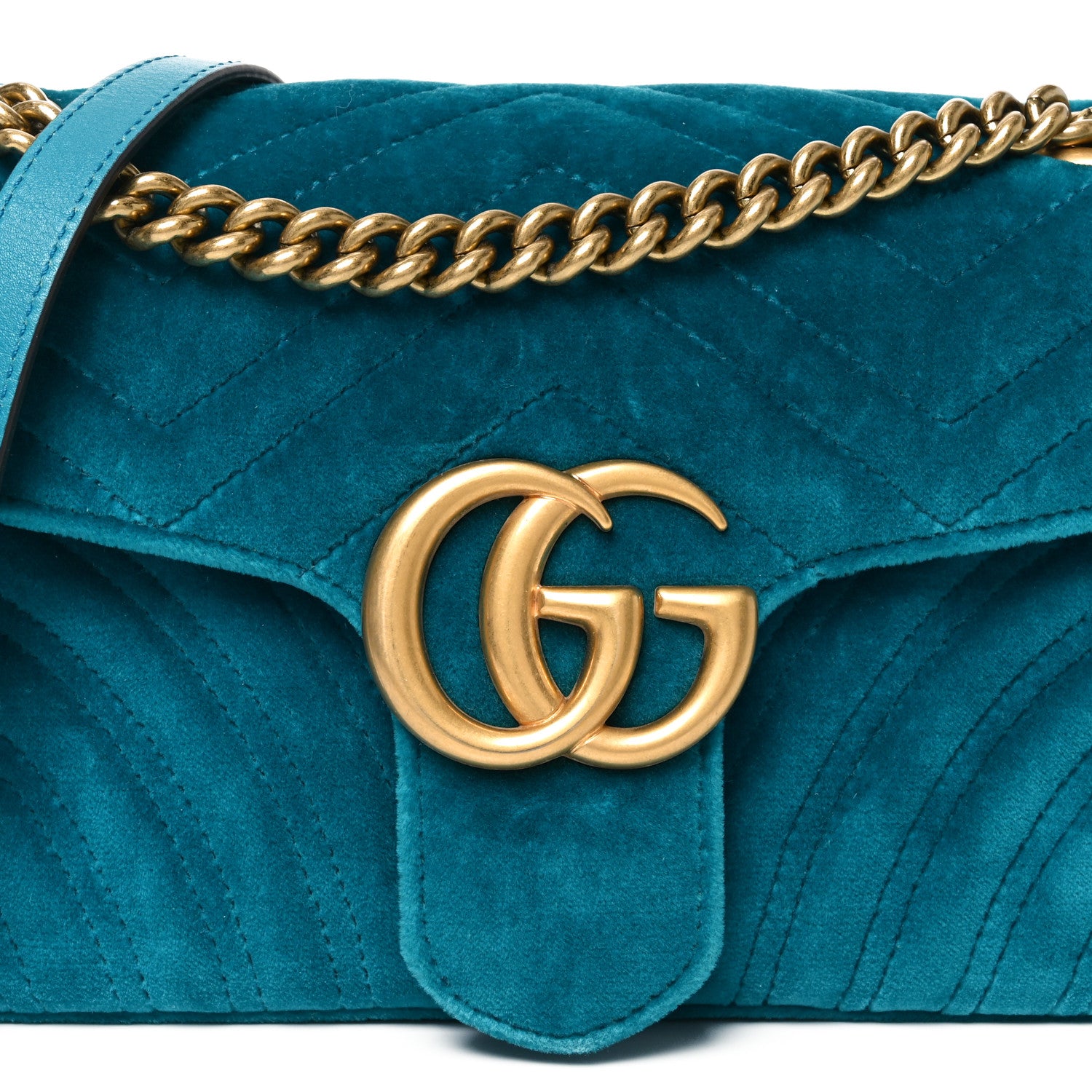 Gucci Velvet Matelasse Small GG Marmont Shoulder Bag Pavone Cyan 8 of 10