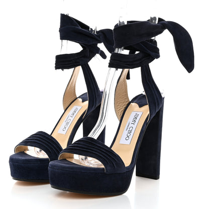 Jimmy Choo Soft Suede Kaytrin 120 Platform Sandals 38 Navy 3 of 8