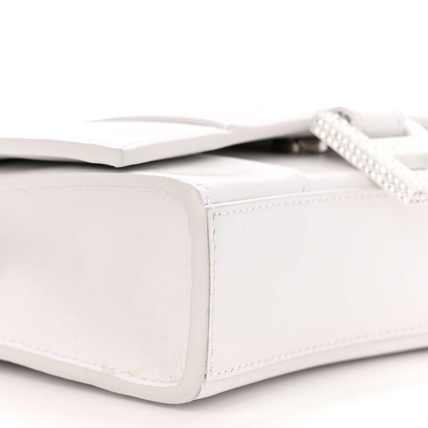 Shiny Box Calfskin Strass Hourglass Chain Bag White