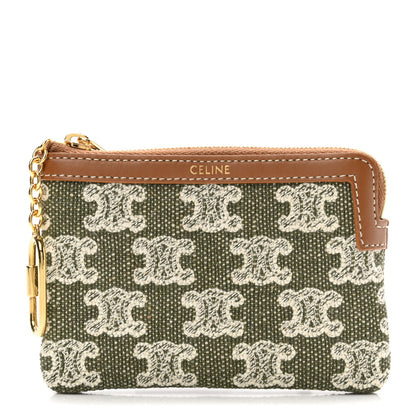Celine Triomphe Canvas Calfskin Coin and Card Pouch Khaki 1 of 7