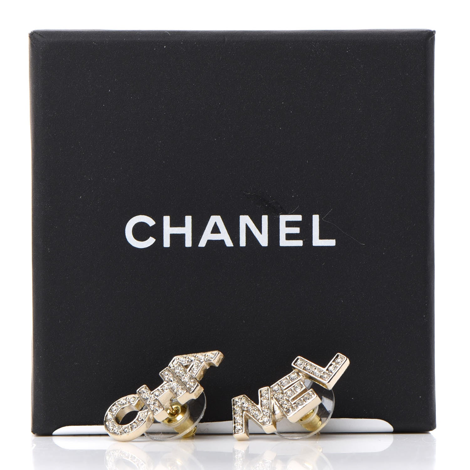 Chanel Crystal Pearl Signature Stud Earrings Gold 5 of 5
