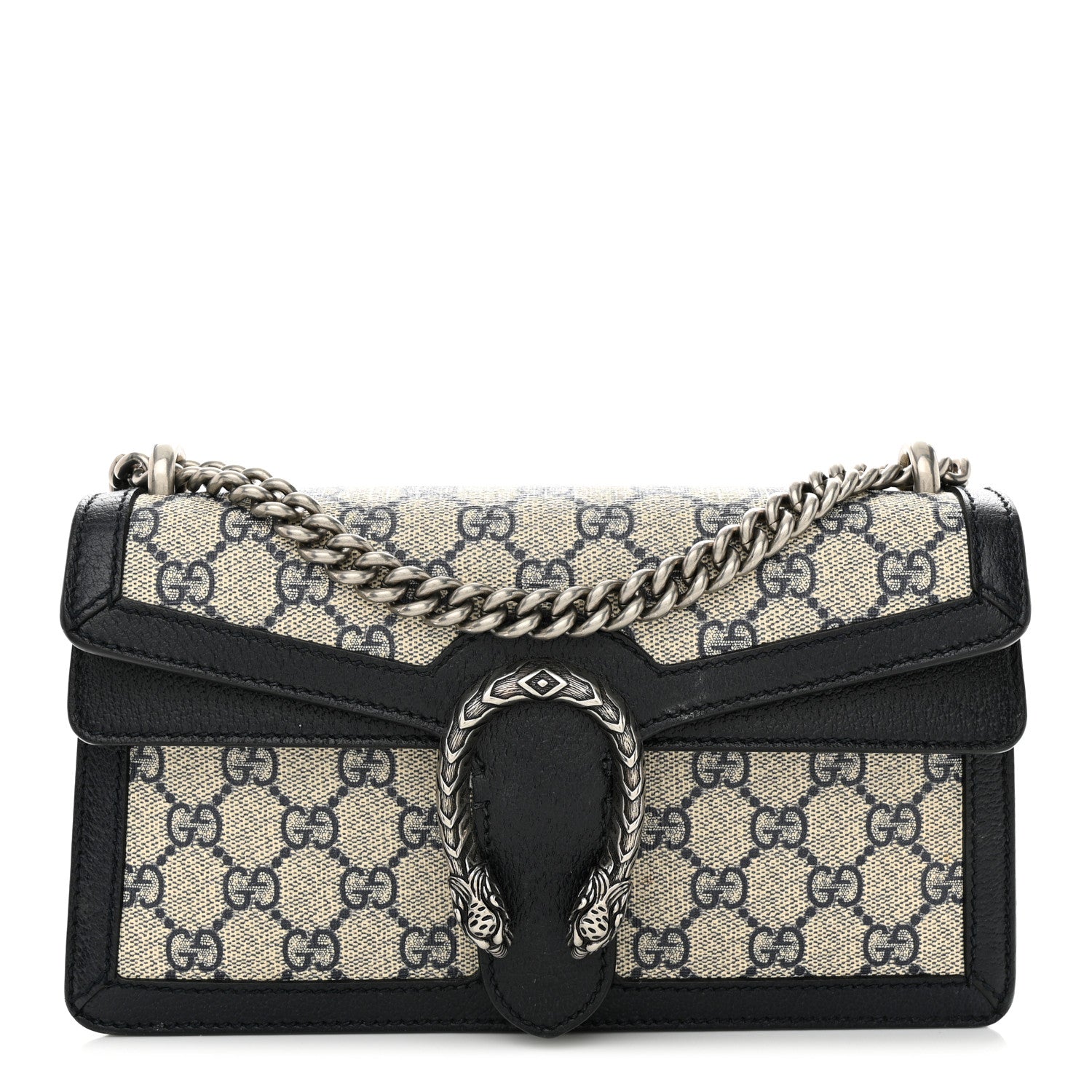 Gucci GG Supreme Monogram Textured Dollar Calfskin Small Rectangular Dionysus Shoulder Bag Beige Blue 1 of 13