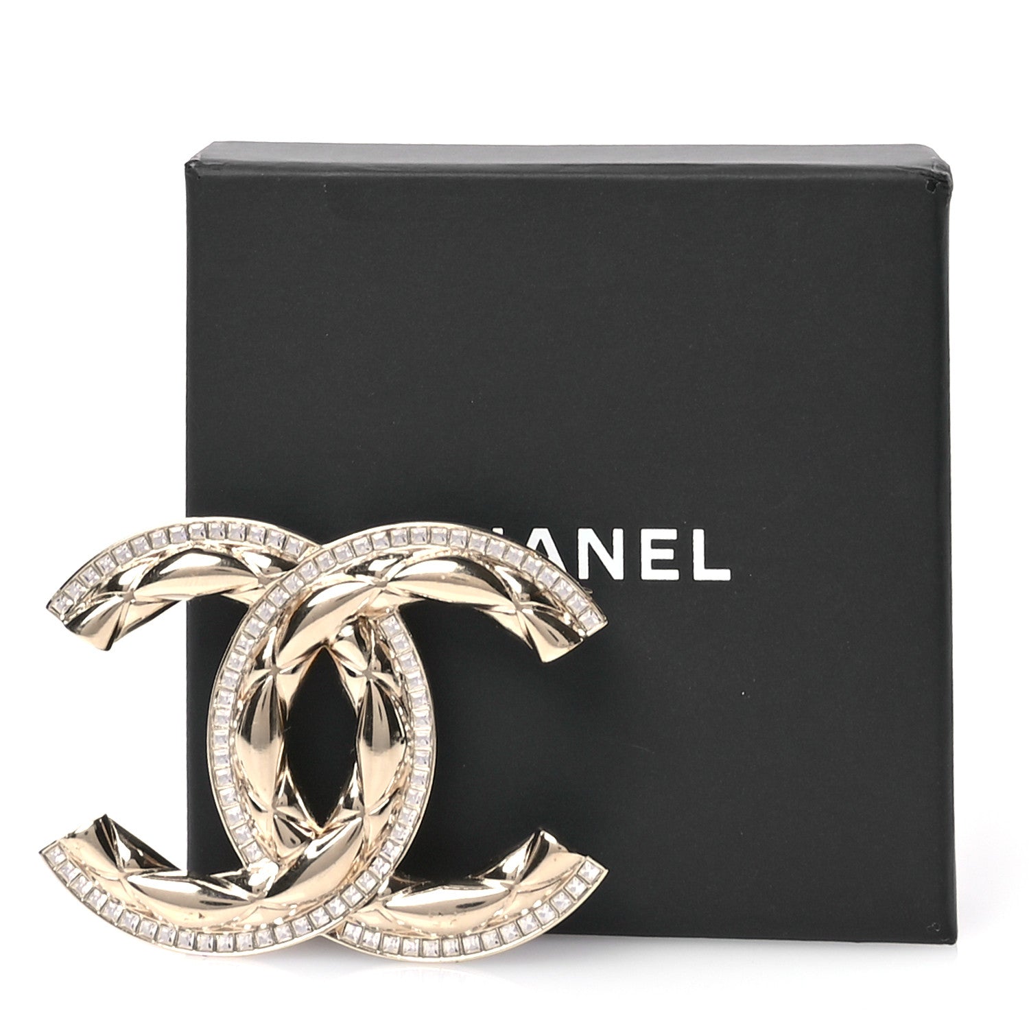 Chanel Baguette Crystal Quilted Vintage Allure CC Brooch Gold 4 of 4