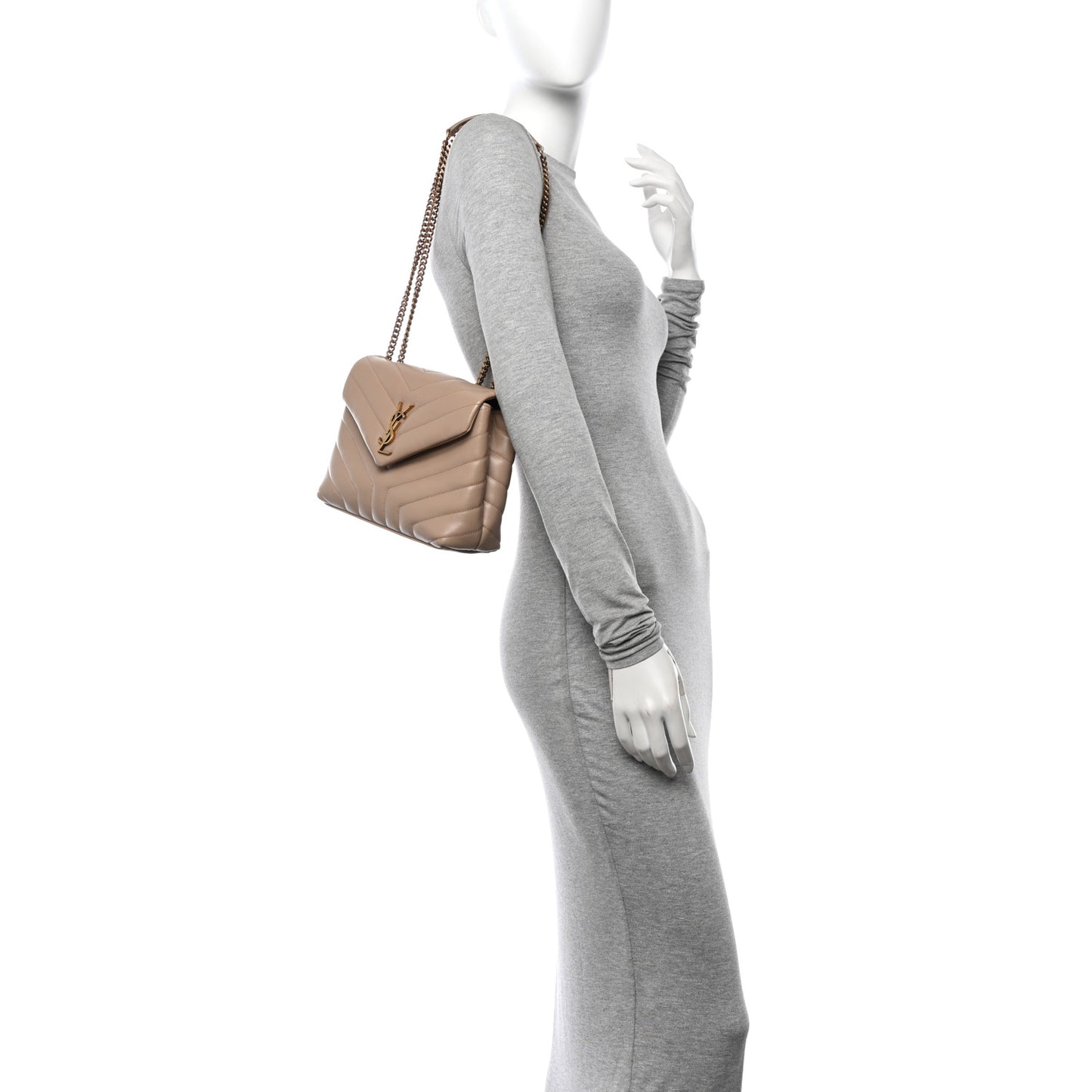 Calfskin Y Quilted Monogram Small Loulou Chain Satchel Dark Beige