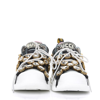 Gucci X SEGA Metallic Calfskin Removable Crystals Womens Flashtrek Sneakers 36 Lago Loess Silver 2 of 8