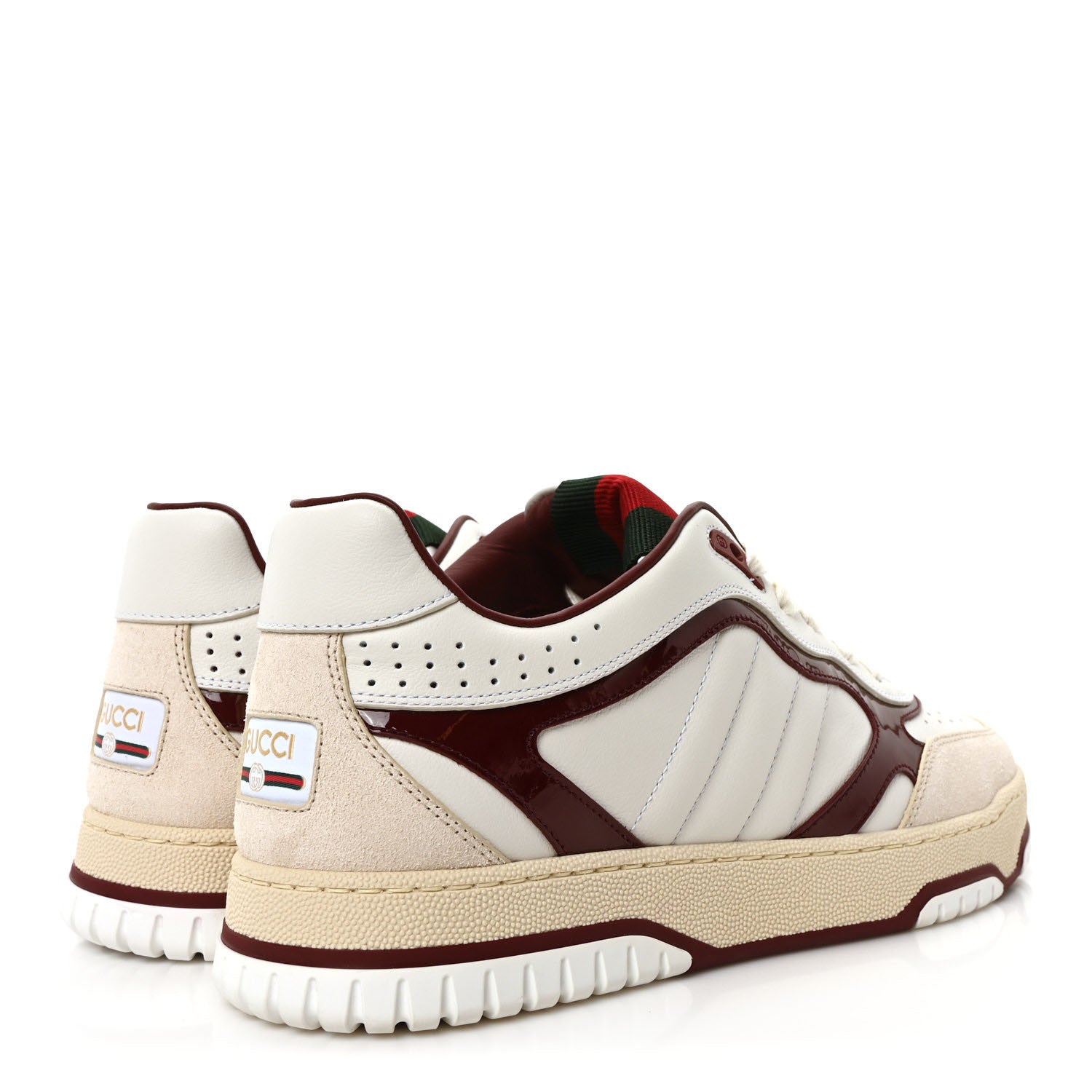 Gucci Calfskin Suede Mens Re-Web Sneakers 8 White Red 5 of 10