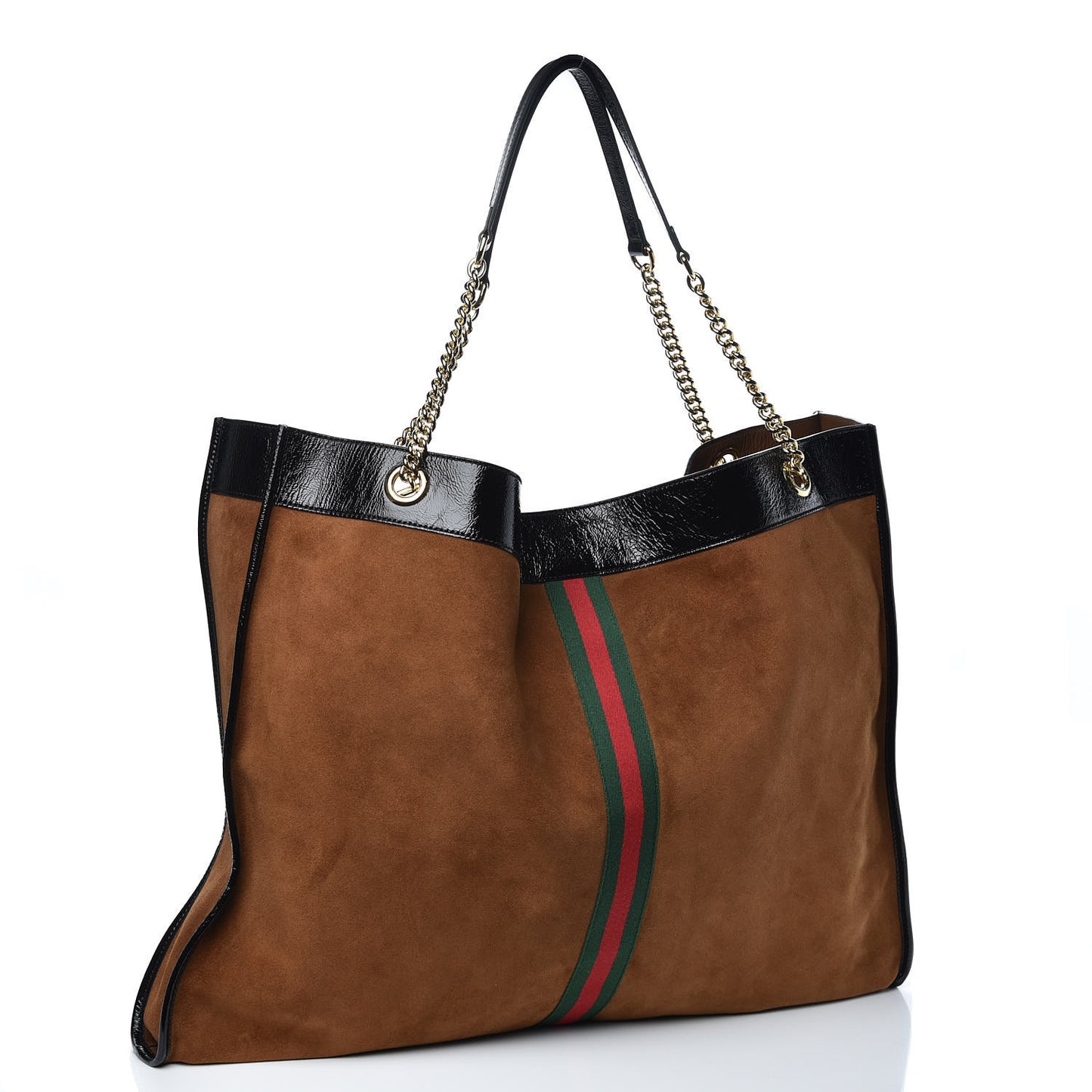 Suede Patent Maxi Rajah Chain Tote Nocciola Black