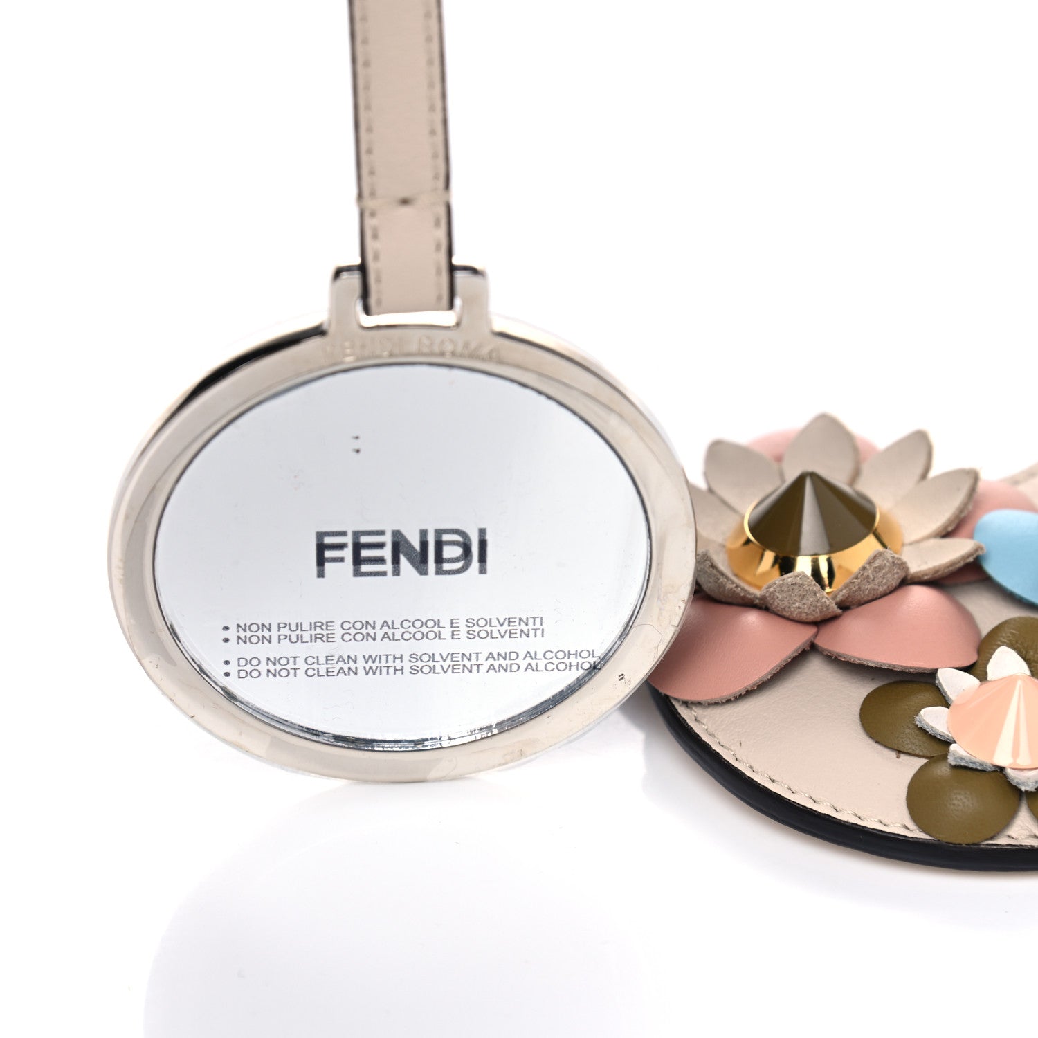 Fendi Calfskin Flowerland Mirror Bag Charm Beige Multicolor 5 of 5