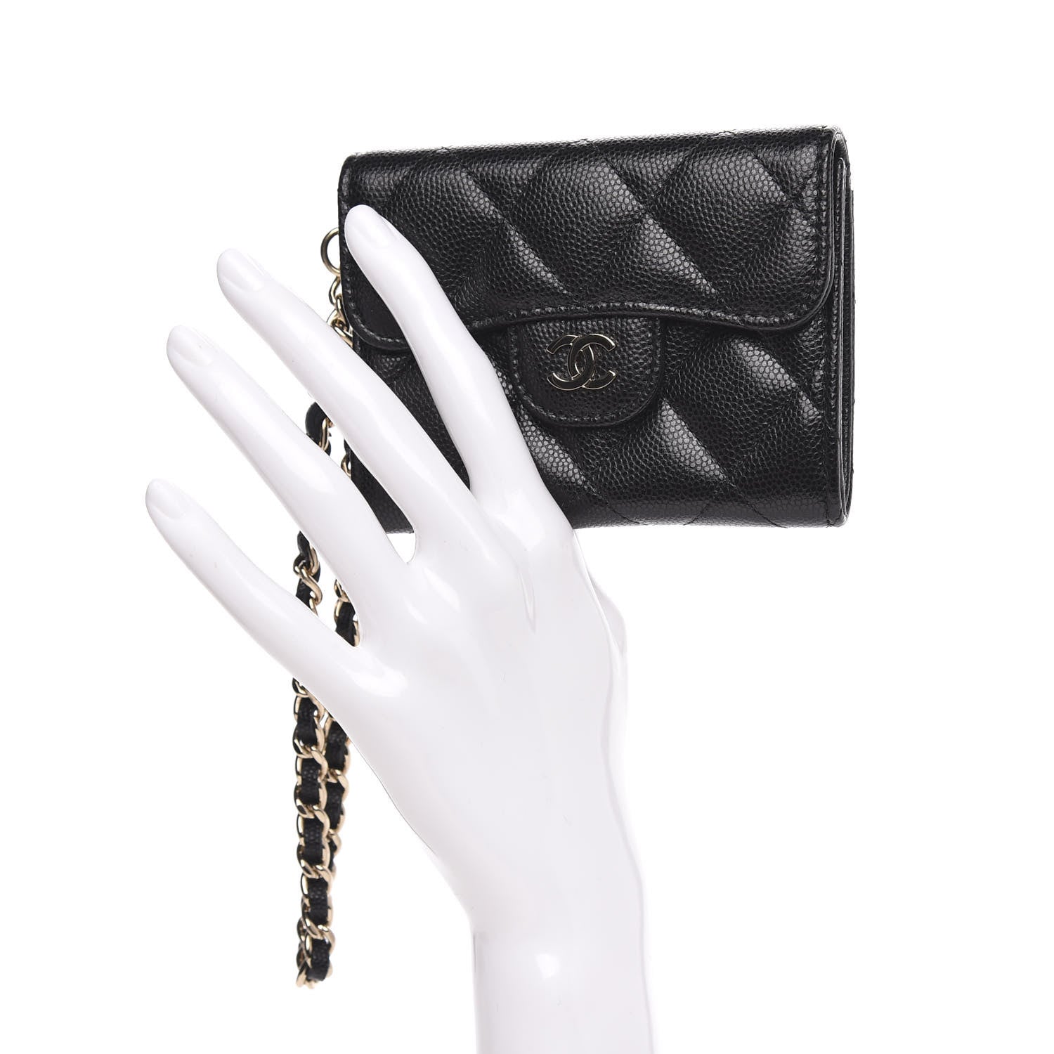 Chanel Caviar Quilted Flap Card Holder Chain Wristlet Black 2 of 9