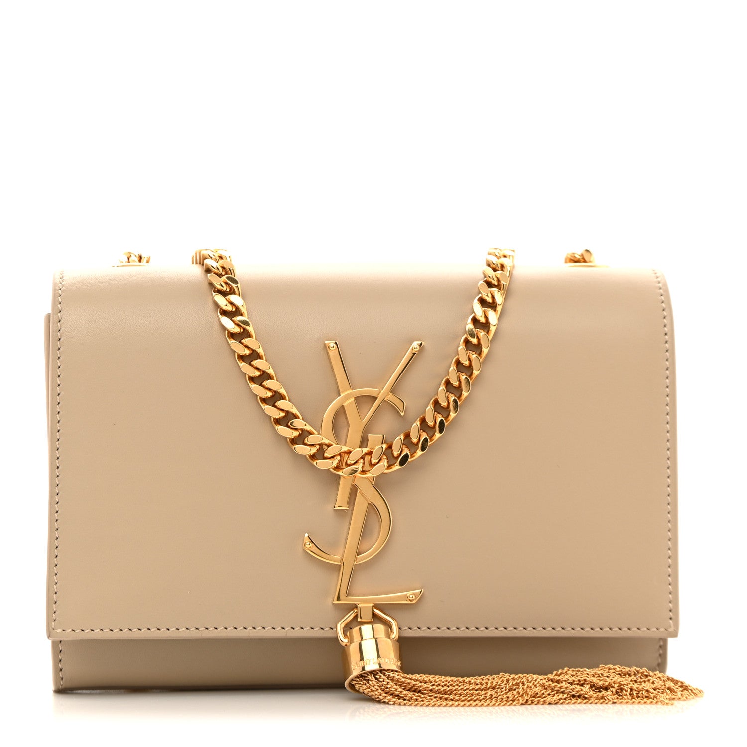 Saint Laurent Smooth Calfskin Small Classic Monogram Kate Tassel Satchel Dark Beige 1 of 9
