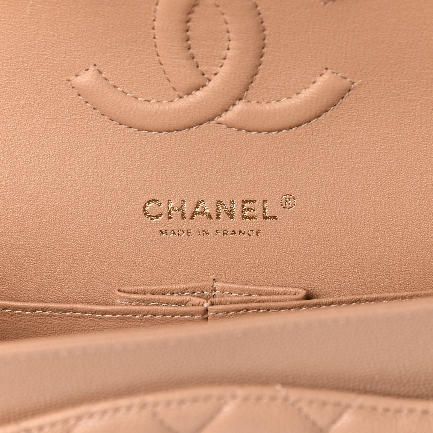 Caviar Quilted Medium Double Flap Beige