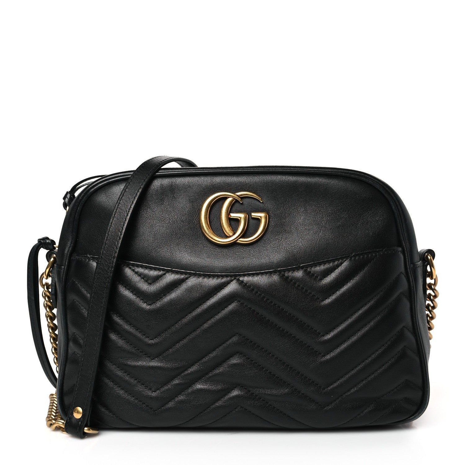 Gucci Calfskin Matelasse Medium GG Marmont Chain Shoulder Bag Black 1 of 9