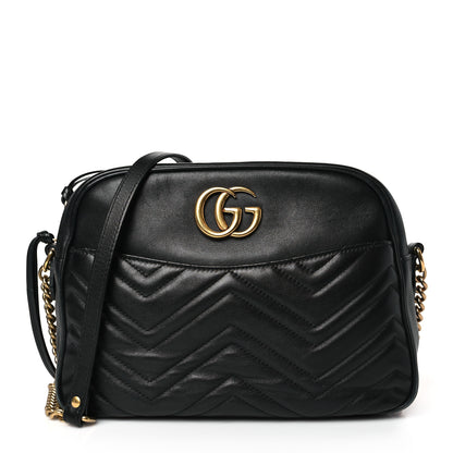 Gucci Calfskin Matelasse Medium GG Marmont Chain Shoulder Bag Black 1 of 9