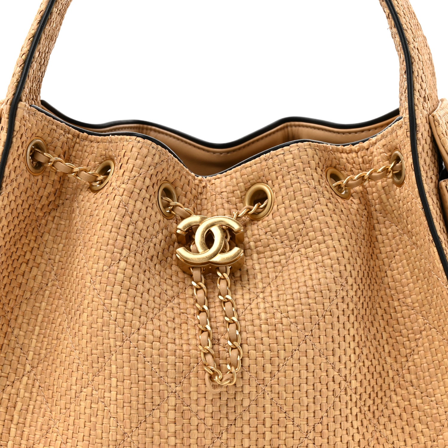 Chanel Braided Raffia Calfskin Quilted Small Chanel 25 Handbag Beige Black 8 of 10