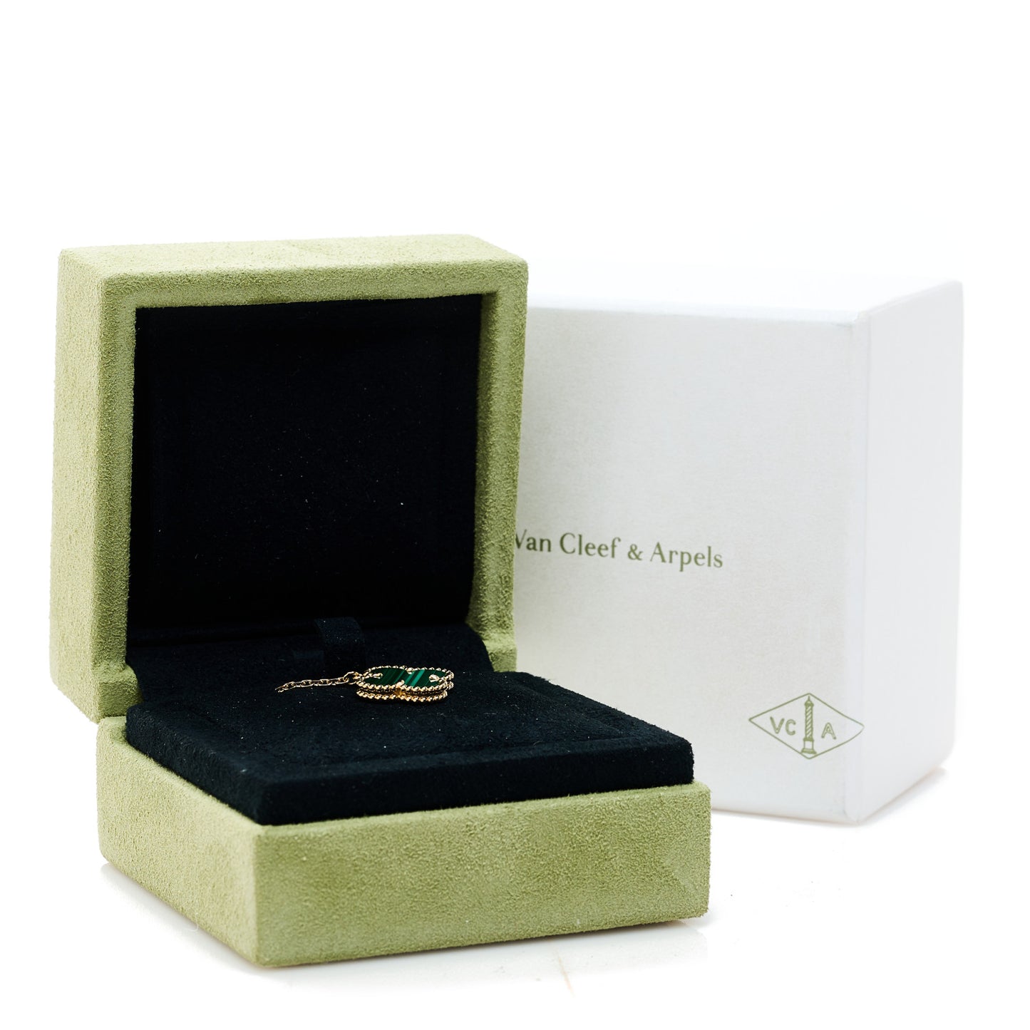 18K Yellow Gold Malachite Vintage Alhambra Pendant Necklace