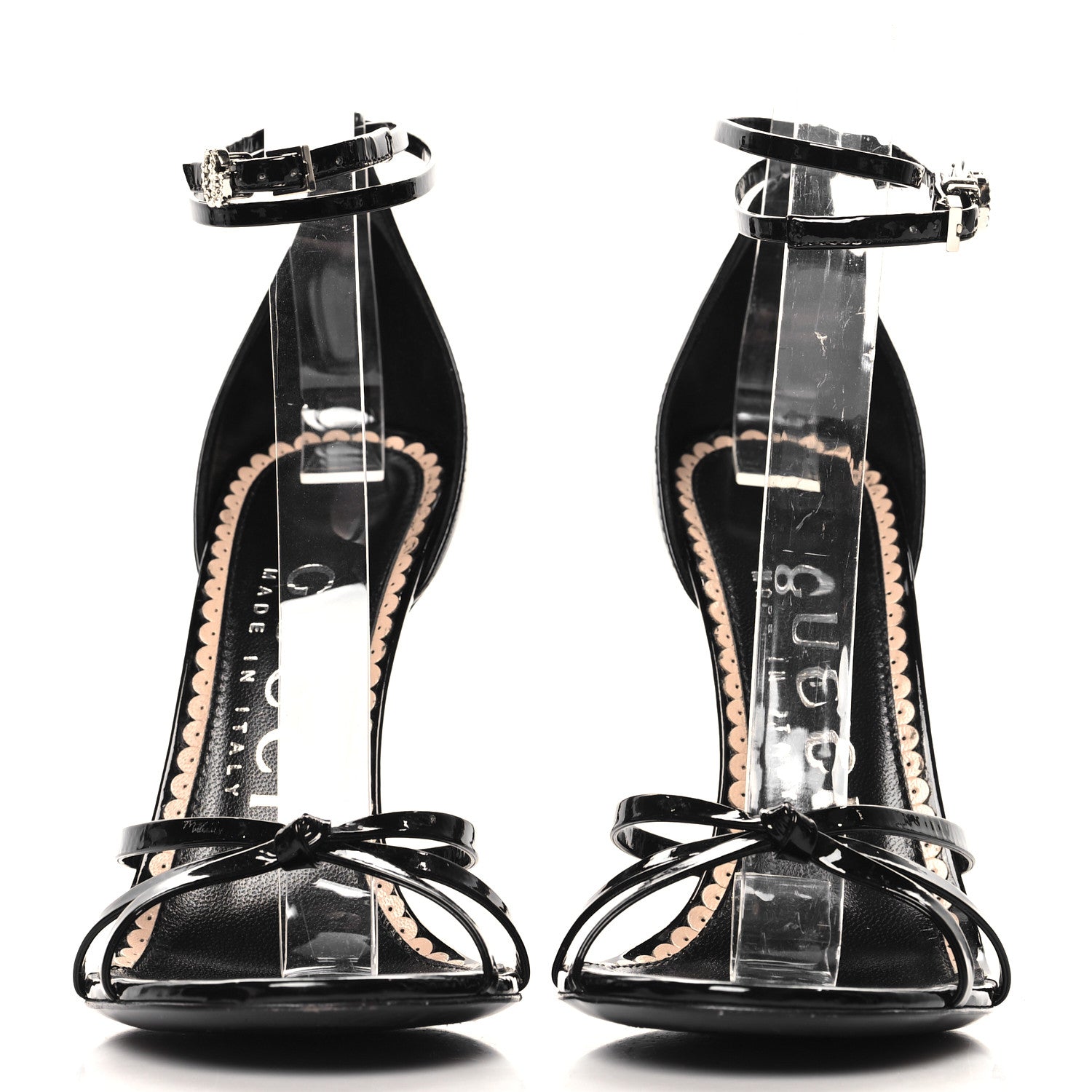 Gucci Patent Crystal Double G Ankle Wrap Sandals 37 Black 3 of 9