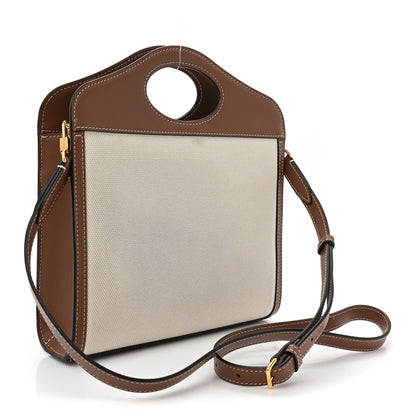 Burberry Canvas Smooth Calfskin Two Tone Mini Pocket Bag Natural Malt Brown 3 of 13