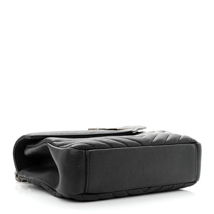 Saint Laurent Sheepskin Matelasse Chevron Monogram Medium College Bag Black 4 of 11