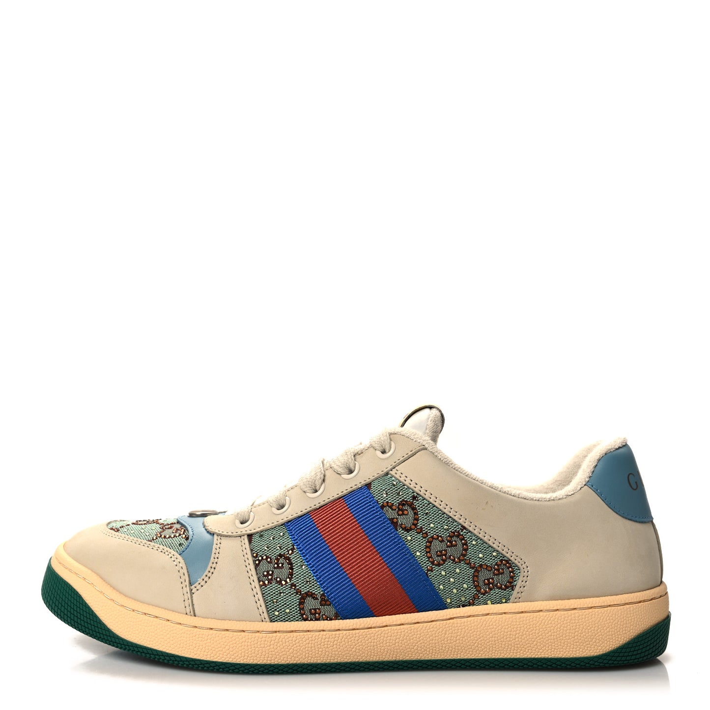 Calfskin GG Supreme Crystals Web Screener Sneaker 41.5 Azure Dusty Milk Beige
