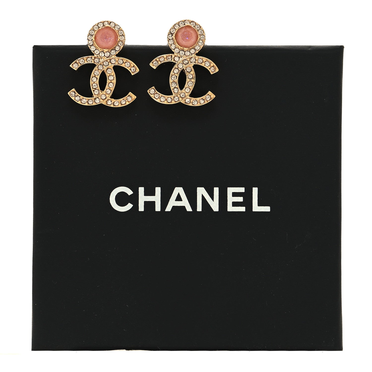 Chanel Metal Crystal Pearl CC Drop Earrings Pink Gold 5 of 5