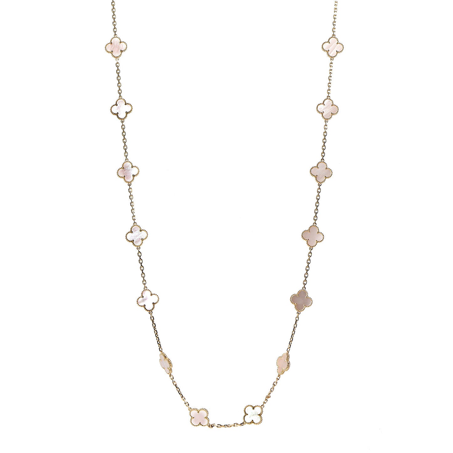 18K Yellow Gold Mother of Pearl 20 Motifs Vintage Alhambra Necklace