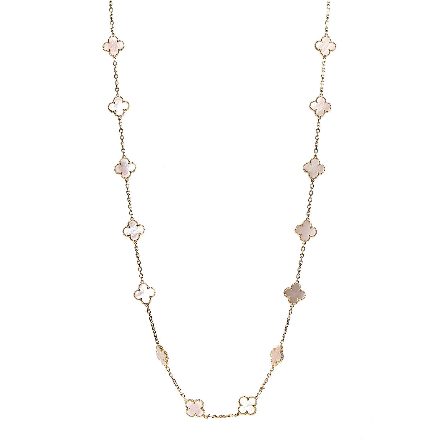 Van Cleef & Arpels 18K Yellow Gold Mother of Pearl 20 Motifs Vintage Alhambra Necklace 1 of 7