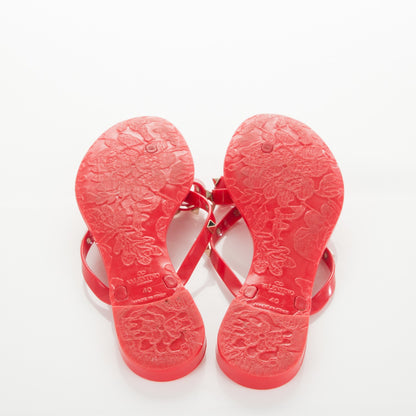 Valentino Garavani PVC Jelly Rockstud Bow Thong Sandals 40 Red 5 of 7