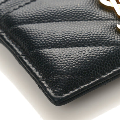 Saint Laurent Grain De Poudre Matelasse Chevron Monogram Credit Card Case Black 7 of 10