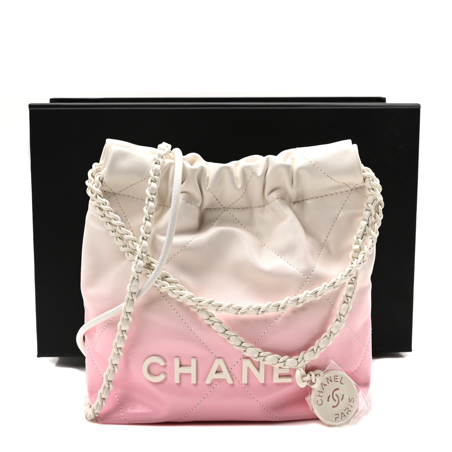 Patent Gradient Calfskin Quilted Mini Chanel 22 White Light Pink