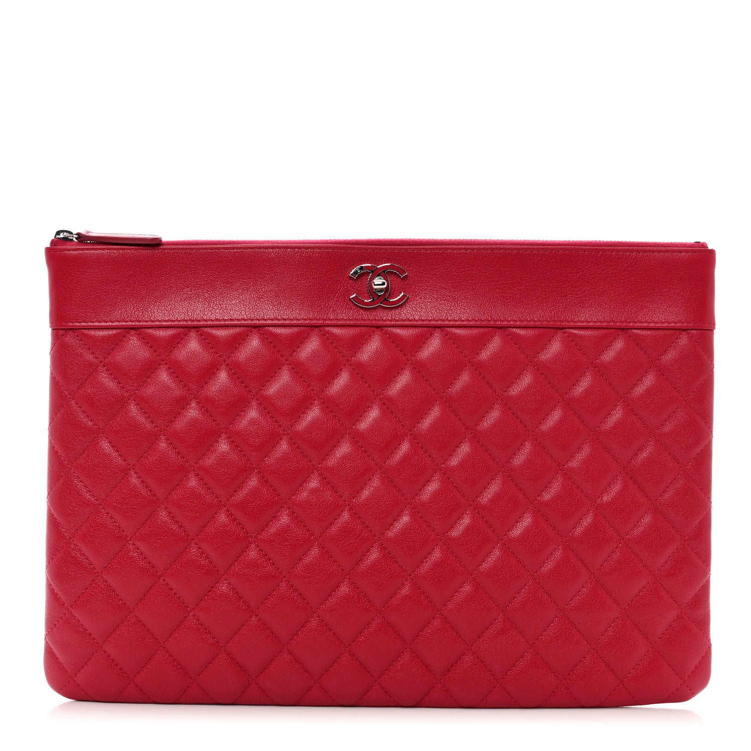 Chanel Sheepskin Quilted Large Vintage Mademoiselle Cosmetic Case Dark Pink 1 of 7