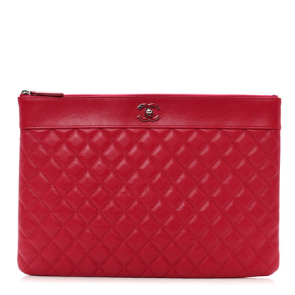 Chanel Sheepskin Quilted Large Vintage Mademoiselle Cosmetic Case Dark Pink 1 of 7