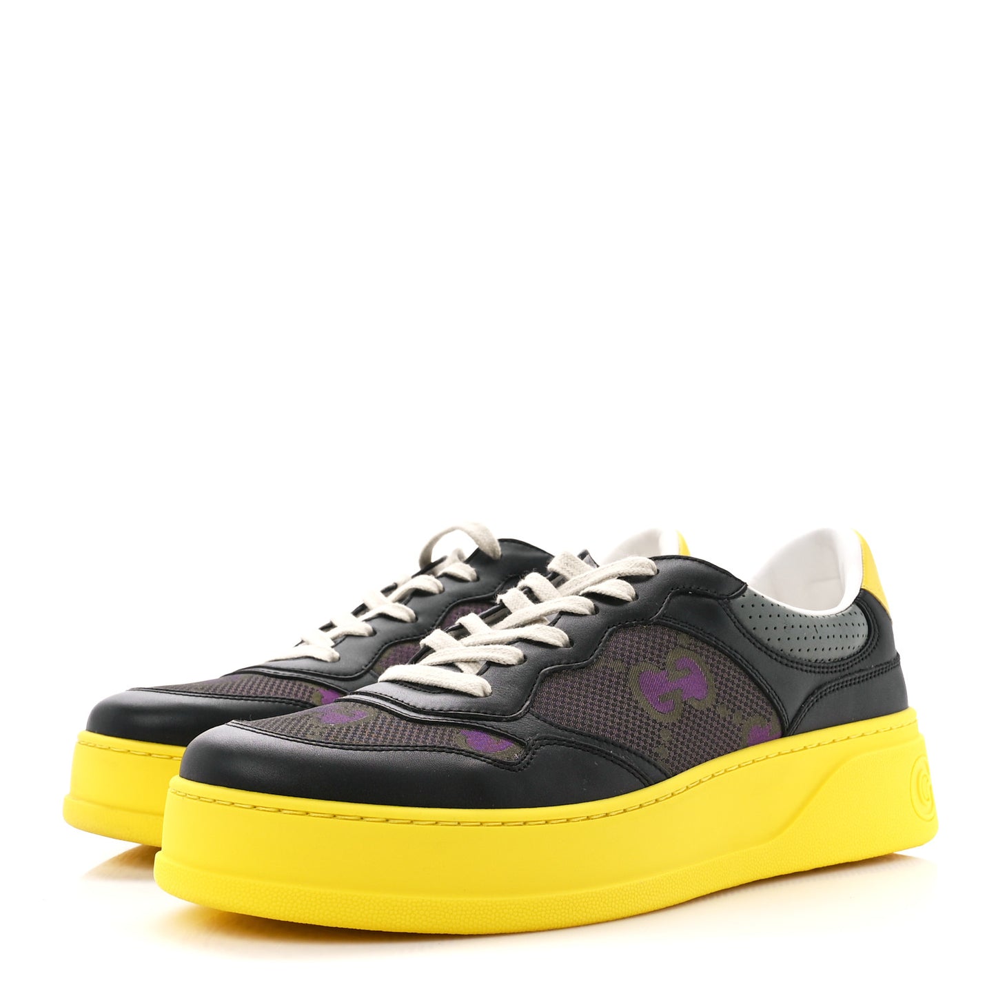 Calfskin Mesh GG Monogram Mens Chunky Sneakers 10 Black Purple