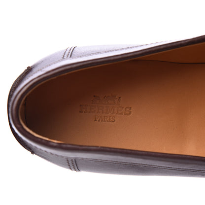 Hermes Calfskin Epsom Womens Kennedy Loafers 38.5 Tabac Bleu Atoll 6 of 15
