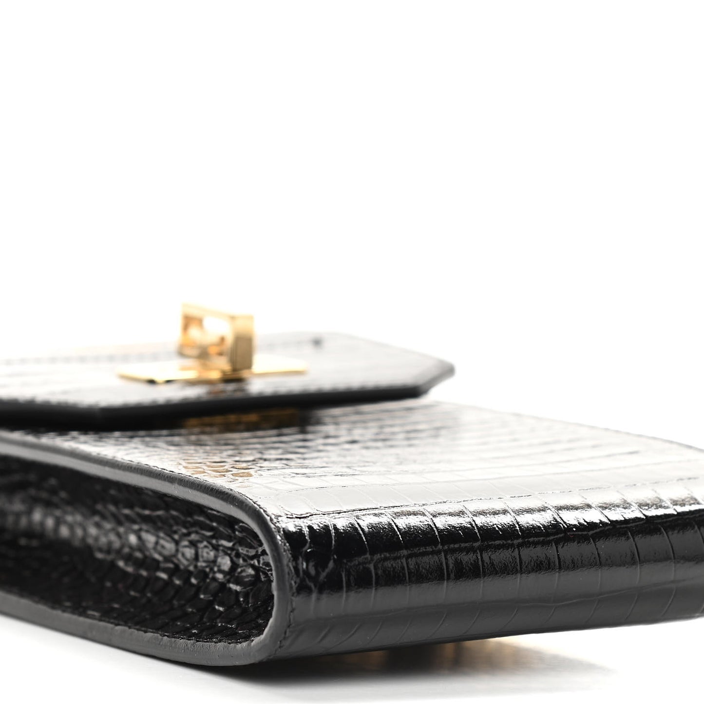 Calfskin Crocodile Embossed Mini Phone Crossbody Bag Black
