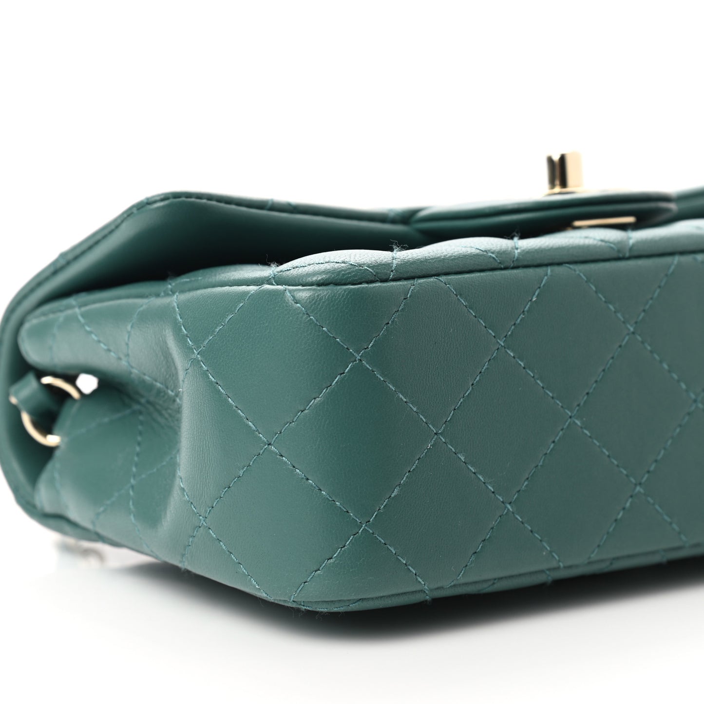 Lambskin Quilted Mini Rectangular Flap Dark Green