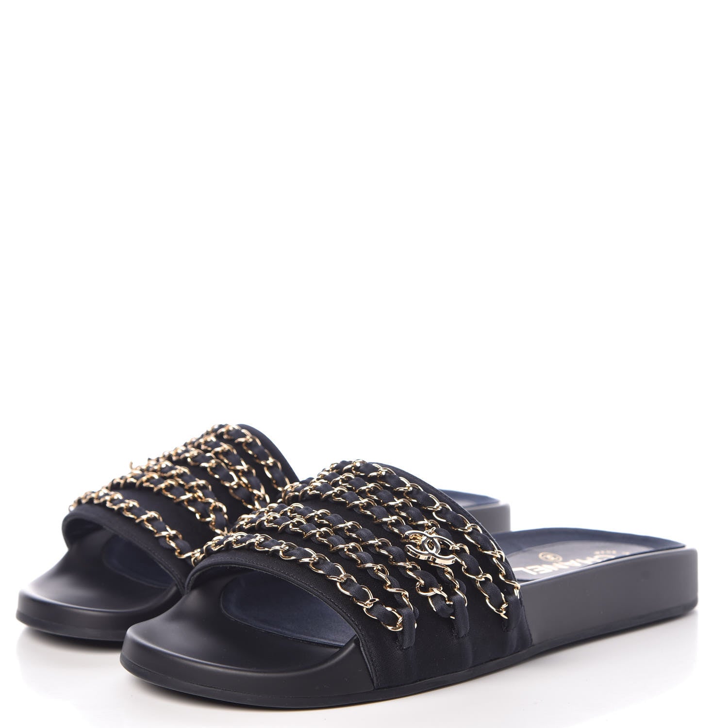 Chanel Canvas Chain Flat Sandals 40 Marine 3 of 11