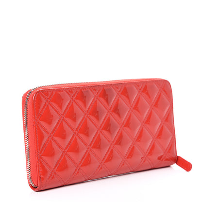 Chanel Patent Quilted Double Stitched Zip Around Wallet Red 2 of 11