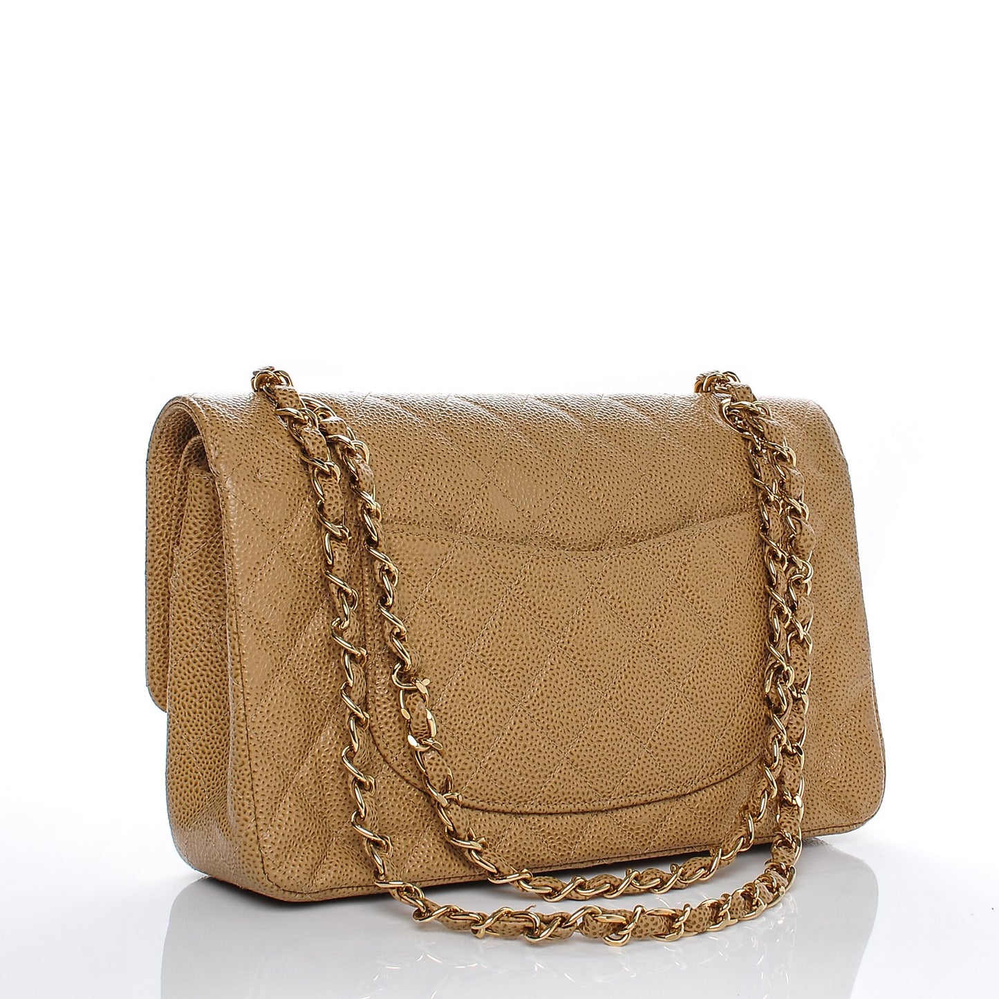 Caviar Quilted Medium Double Flap Beige