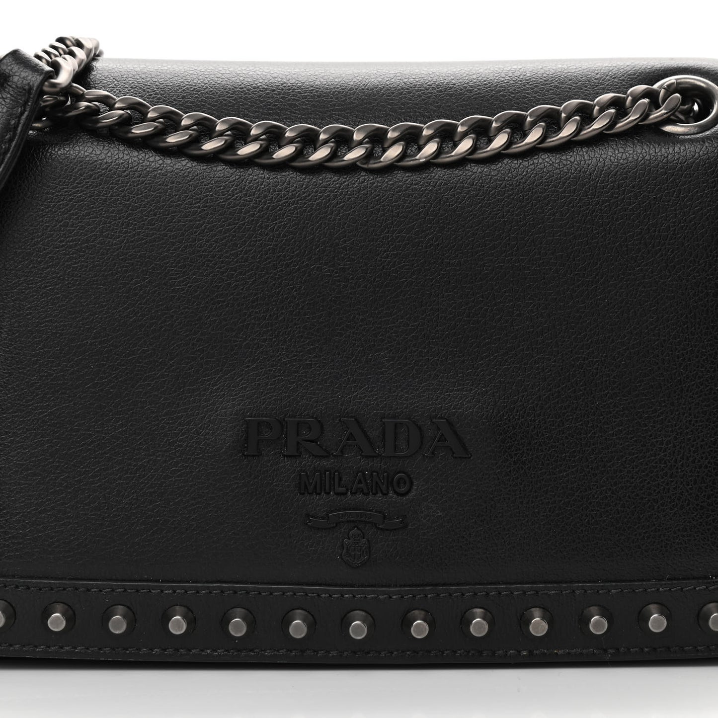 Glace Calfskin Studded Crossbody Black