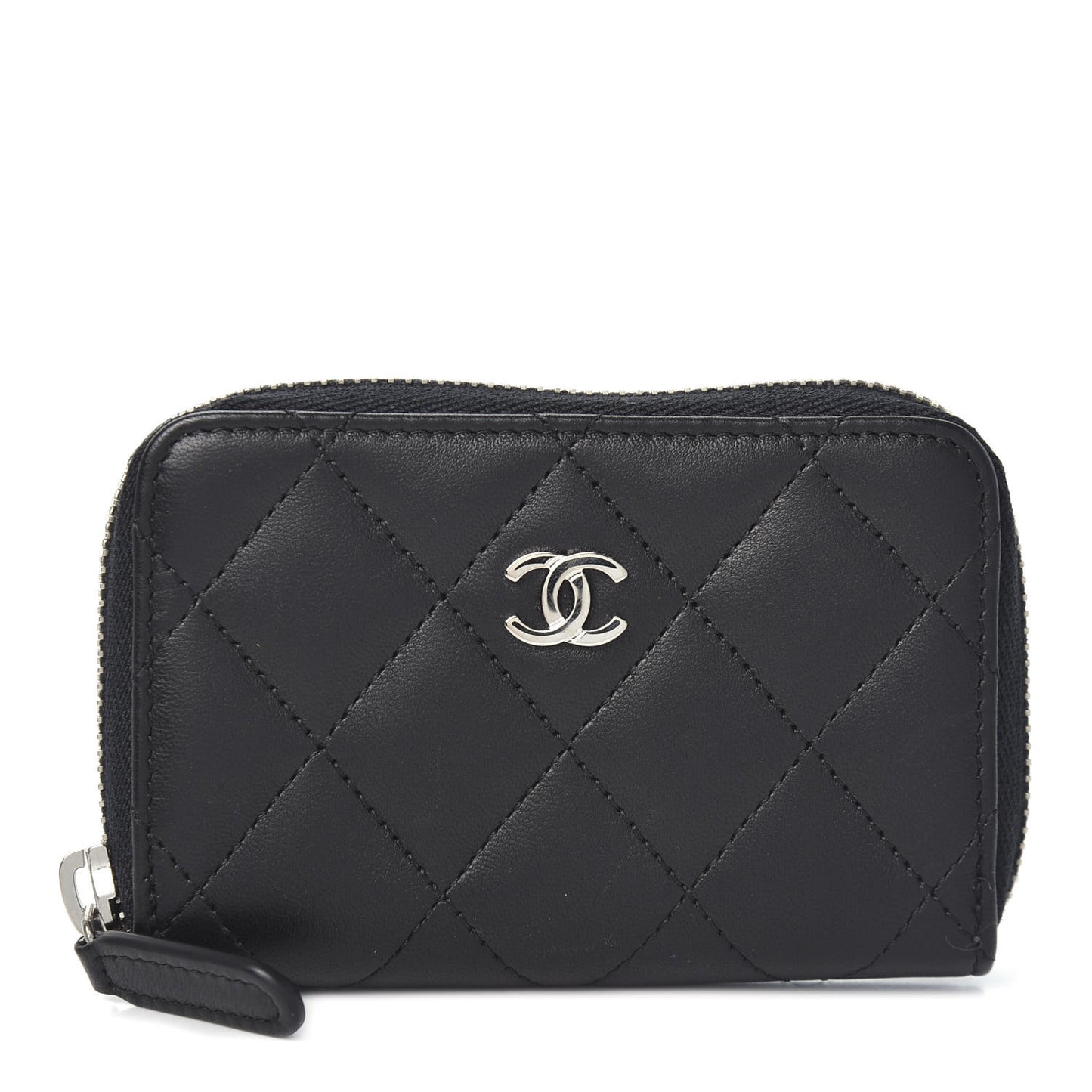 Lambskin Quilted Zip Coin Purse Black