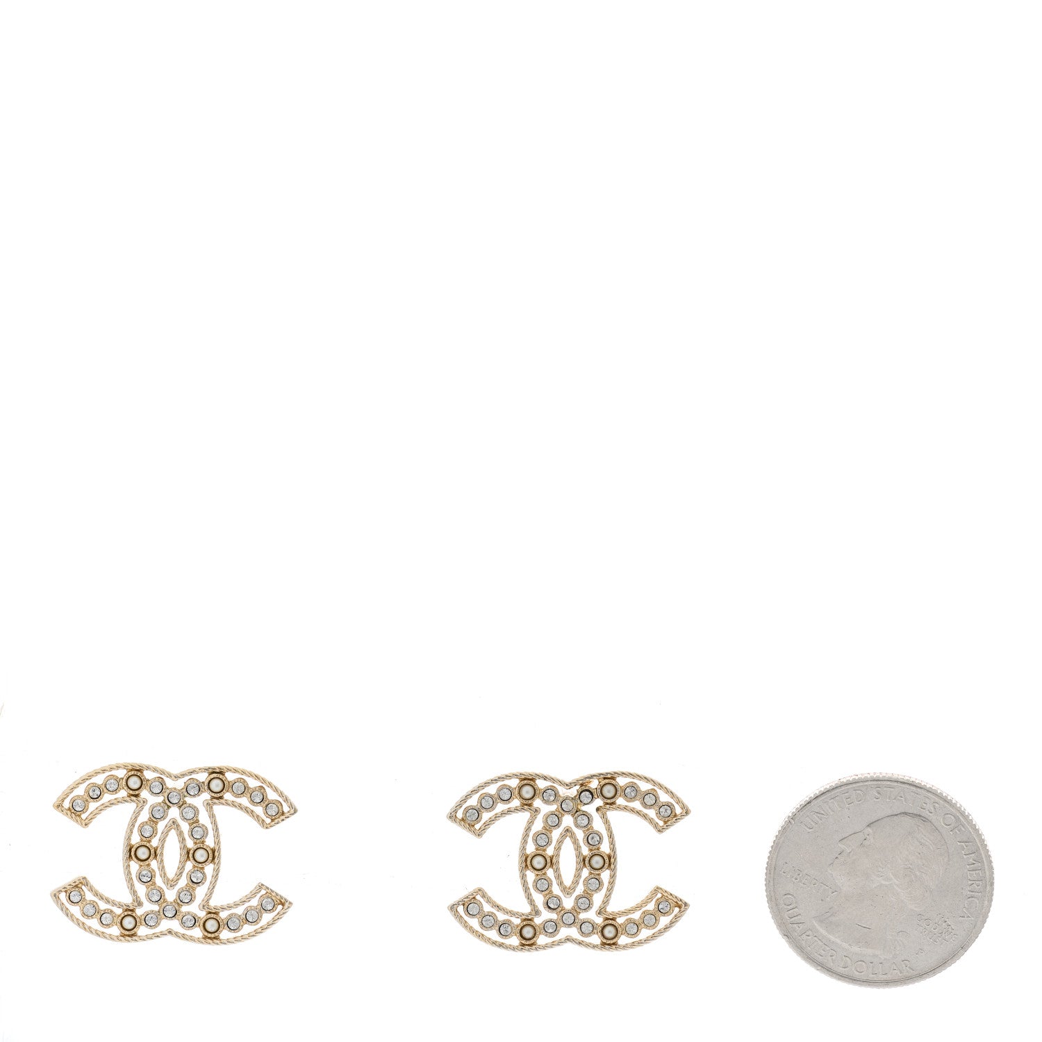 Chanel Pearl Crystal Sparkling Pearls CC Earrings Gold 2 of 6