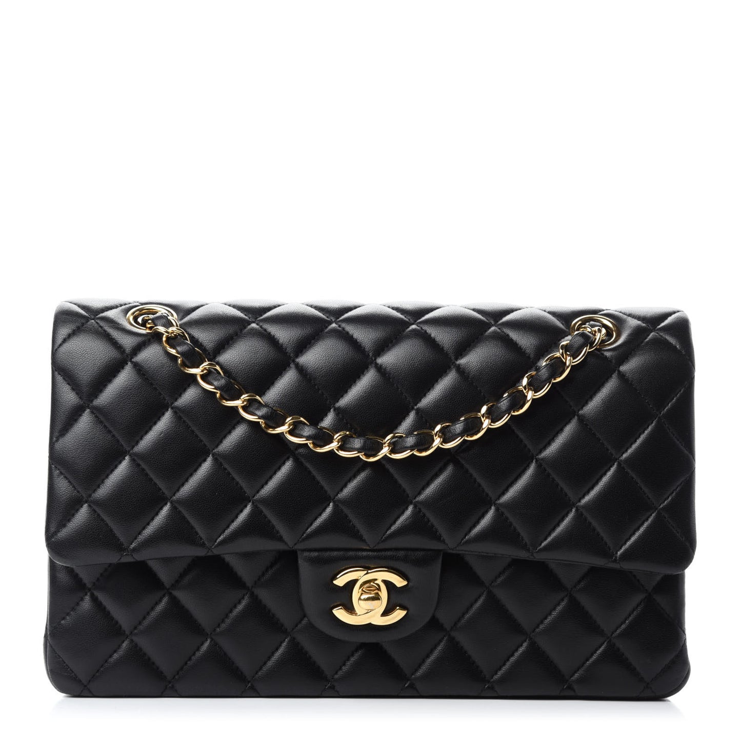 Lambskin Quilted Medium Double Flap Black