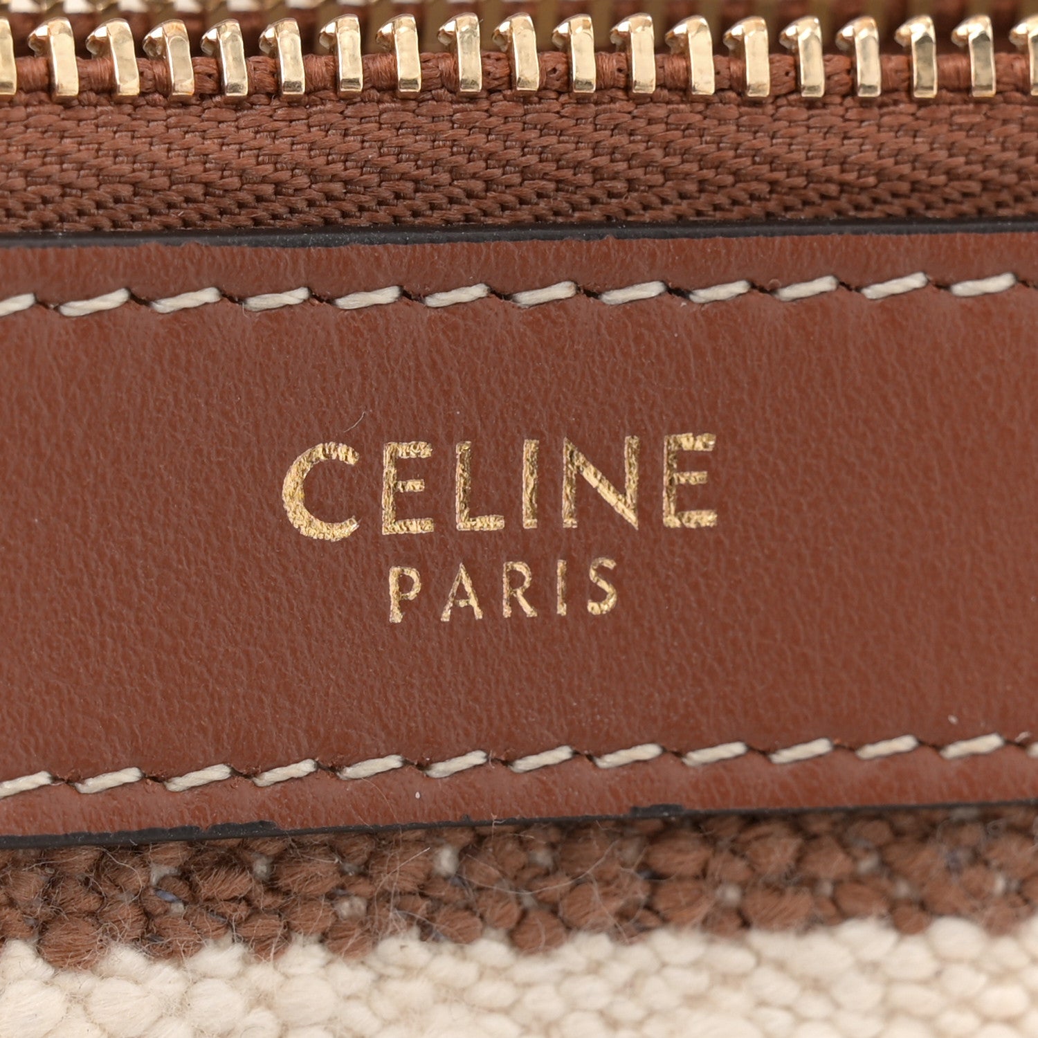 Celine Canvas Smooth Calfskin Logo Bucket 16 Bag Brown Off White Tan 7 of 14